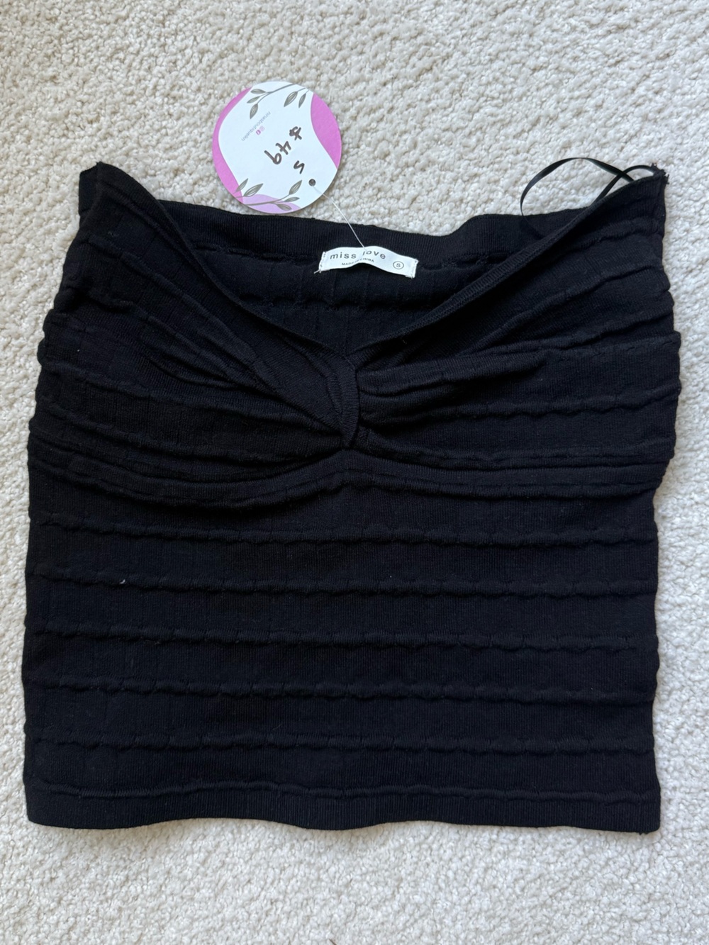 Black Twist-Front Ribbed Tank Top